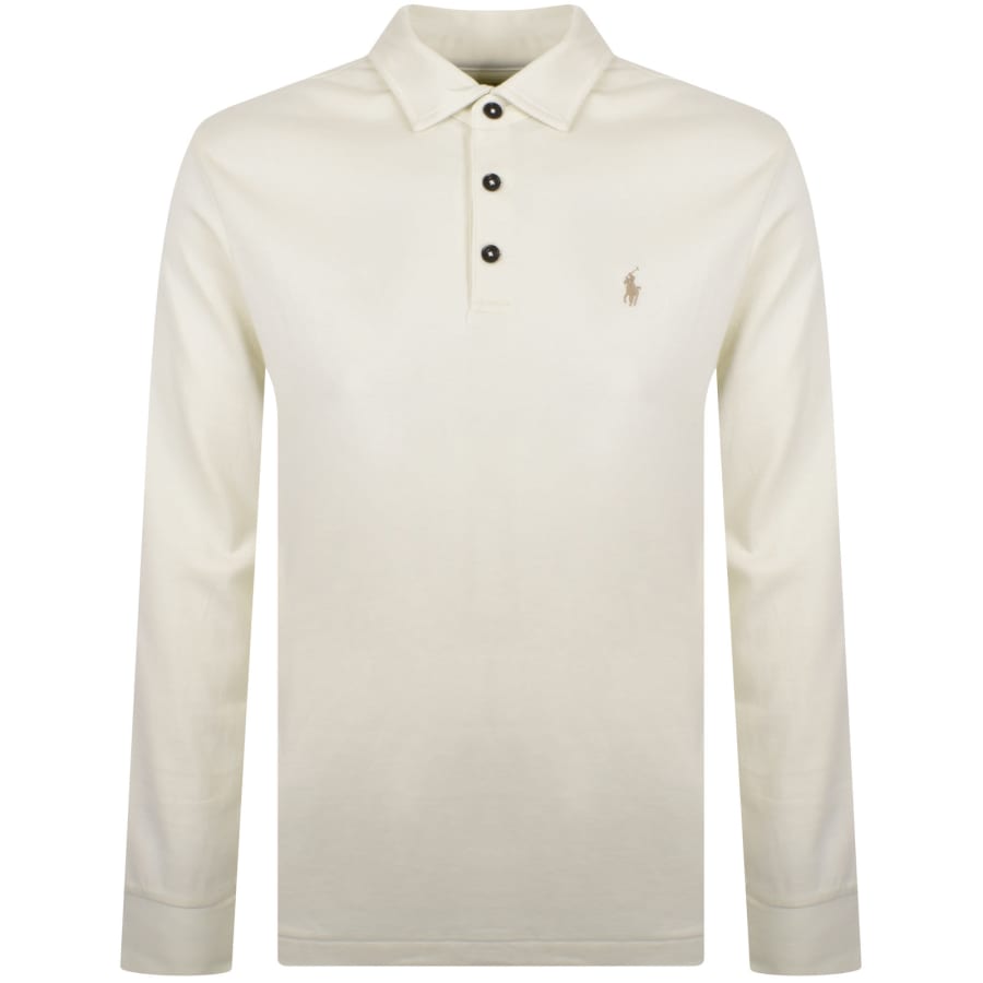 Ralph Lauren Long Sleeve Polo T Shirt Cream male Medium